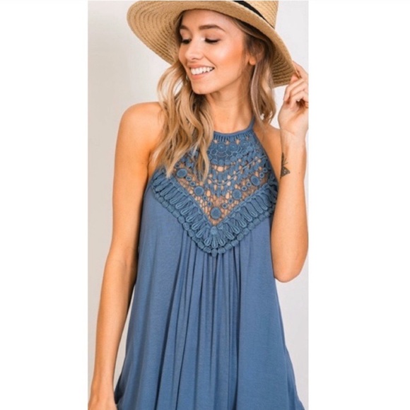 Slate Blue Crochet Lace Blouse - Picture 3 of 5